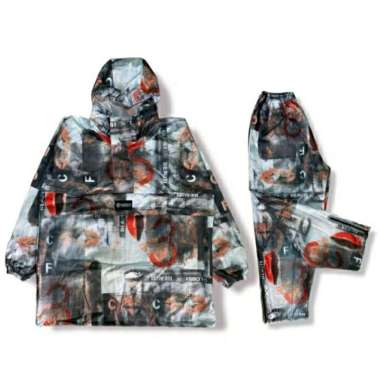 Jas Hujan Twins19 Saku Kangguru Pria Wanita Motif - Tetris Merah Glossy Beauty