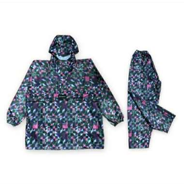 Jas Hujan Twins19 Saku Kangguru Pria Wanita Motif - Tetris Merah Pink Abstrak