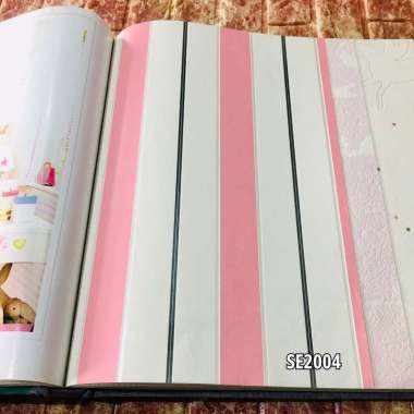 WALLPAPER DINDING MOTIFSTRIPE GARIS VERTIKAL BIRU PINK MERAH UNGU SUNSHINE