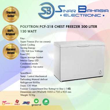 POLYTRON PCF-318 CHEST FREEZER 300 LITER 130 WATT (NEW)(KHUSUS BANDUNG)