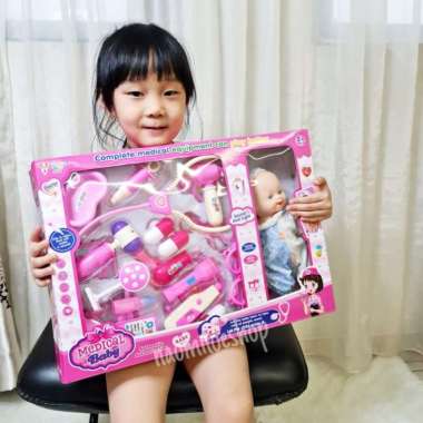 mainan dokter anak dan boneka bayi kado ulang tahun ada lampu dan suar Multicolor