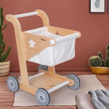 kienvy wooden trolley mainan edukasi gerobak dorong kayu anak Multicolor