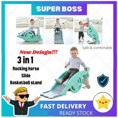 prosotan mainan anak 3 in 1 - kuda goyang - basket stand, hadiah ultah Multicolor