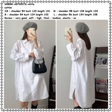 AB769276 Mini Dress Kemeja Putih Lengan Panjang Wanita Korea White Jumbo Big Size