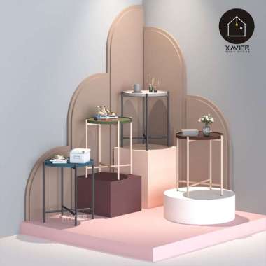 Xavier Home Decor Meja Bulat Aesthetic / Meja Sudut Bulat Kaki Besi / Meja Kecil Minimalis - OBY Cre