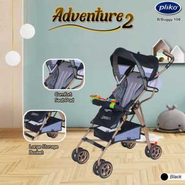 Stroller Pliko Adventure 2 Baby Buggy 108 kereta dorong bayi ringan BLACK