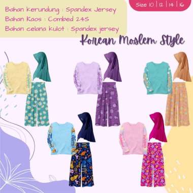 Baju Setelan Kaos Kulot Anak Remaja Dewasa Perempuan Muslim Islami Multicolor