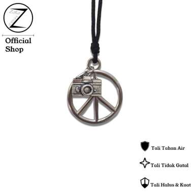 Zafa Kalung tali pria wanita liontin peace kamera / kalung tali cowo cewe Silver