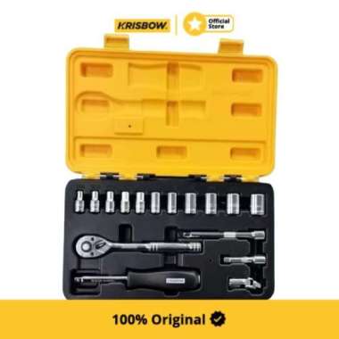 Krisbow Set Kunci Socket Sq 1/4 5/32-9/16 Inchi 16 Pcs