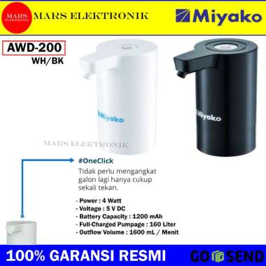 POMPA AIR GALON MIYAKO AWD-200 WH/BK - POMPA AIR GALON ELEKTRIK MIYAKO - AWD 200 - READY
