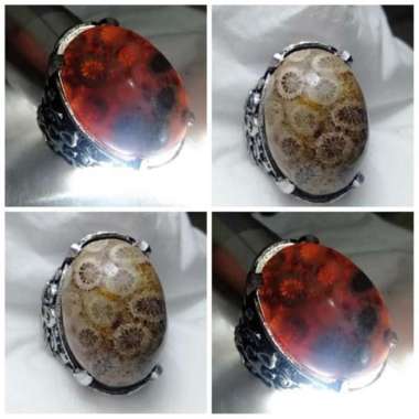 Cincin Akik Batu Motif Gambar Bunga Teratai Tawon Antik 17