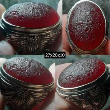 Cincin Akik Batu Natural Kristal Motif Gambar Yaman Merah Kasar Antik1