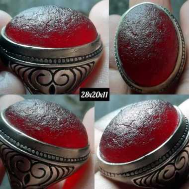Cincin Akik Batu Natural Motif Gambar Yaman Merah Kasar Unik Antik