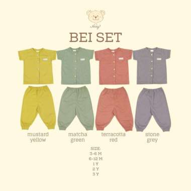 Nary BEI Button Set Stelan Baju Pendek Celana Panjang 3Y Matcha Green