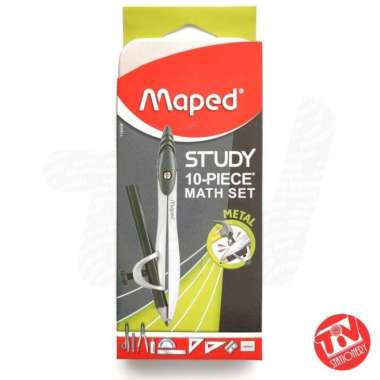 Math Set Maped Metal 10 Pcs (Jangka, Busur, Penggaris, Segitiga, Dll) Multicolor