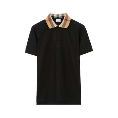 Burberry Check Collar Cotton Polo Shirt Black L Black