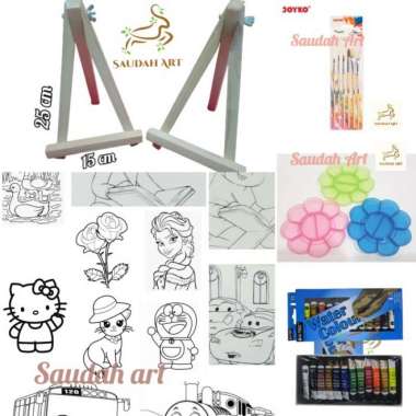 Paket Lukis Sketsa Lengkap (Kanvas Sketsa,Palet,Kuas,Cat Air B,Easel) Multicolor