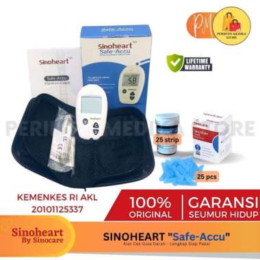 Paket Lengkap Sinocare Alat+Lancet+Strip Gula Isi 25 L Tes Gula Darah