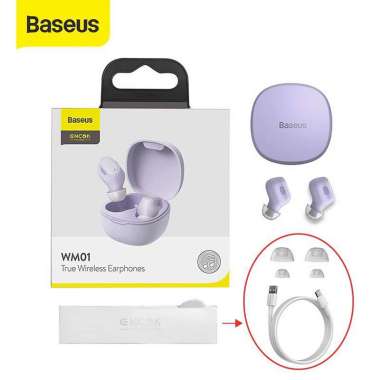 Baseus Encok WM01 True Wireless Bluetooth Earphone Mini Earbuds TWS Ungu