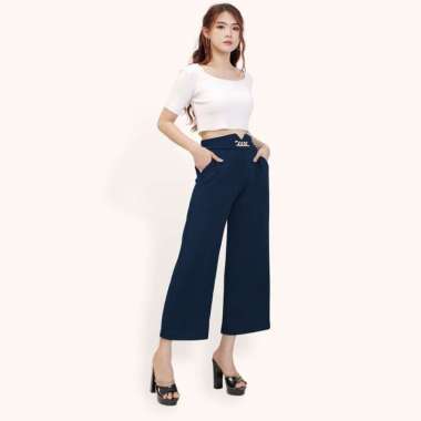 Celana Kulot Panjang Wanita gaya Korea Model Terbaru - Jfashion Donatella Navy