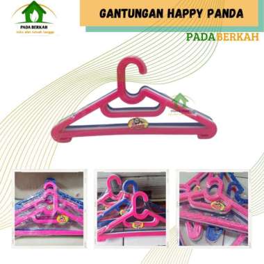 Gantungan Hanger Baju Plastik Happy Panda Awet Murah 1 Lusin 3 Warna