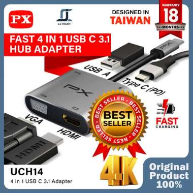Type C 3.1 to HDMI VGA USB Hub Converter Adaptor 4 in 1 4K PX UCH14