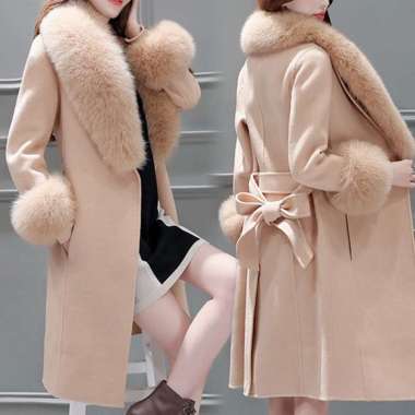SPV COAT WANITA WOOL LEHER BULU PREMIUM Pink