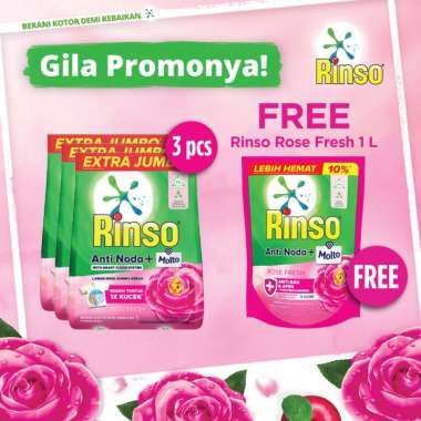 Buy 3 Get 1 - Rinso Deterjen Bubuk Detergent Rose Fresh [1.8 Kg] Free Rinso Molto Rose Detergen Cair [1 L]