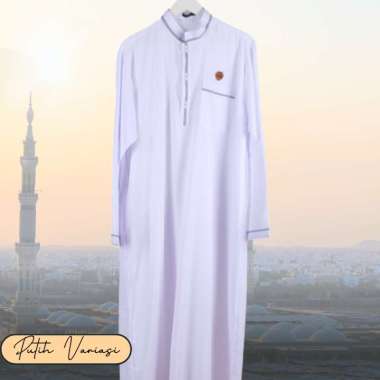 Gamis Jubah Pria Katun Silk Putih Hitam Lengan Panjang Premium Adem Polos Lebaran Haji Putih Variasi