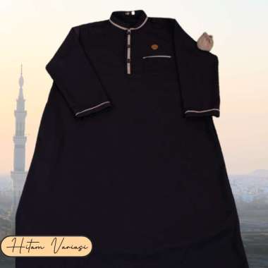 Gamis Jubah Pria Katun Silk Putih Hitam Lengan Panjang Premium Adem Polos Lebaran Haji Hitam Variasi
