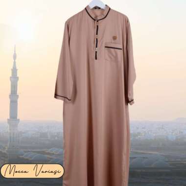 Gamis Jubah Pria Katun Silk Putih Hitam Lengan Panjang Premium Adem Polos Lebaran Haji Mocca Variasi