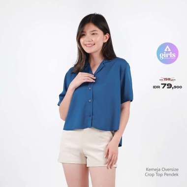 Aerostreet Kemeja Rayon Oversize Crop Top Yuki Prusian Blue Terang Woman QDBAA XXL