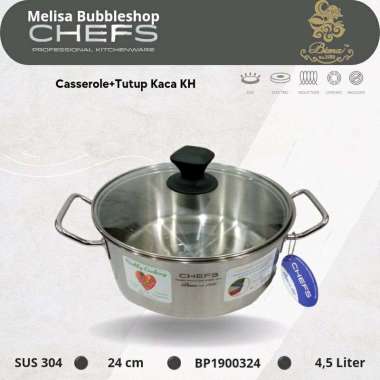 Bima Chefs Casserole+Tutup Kaca KH 24cm Panci Sus 304 Panci Induction BP1900324