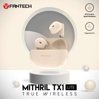 TWS Bluetooth Wireless Fantech TX1 Lite Mithril Earbuds Earphone Mic Beige
