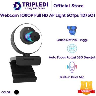 TRIPLEDI Webcam TD7501 FHD 1080P Kamera Live Streaming Komputer dengan Dual Mikrofon Stereo