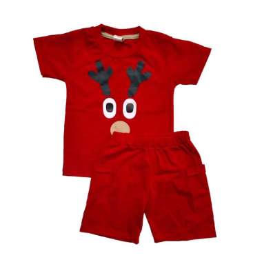 PLEU Setelan Cargo Reindeer Setelan Baju Anak Laki 12 bulan Merah