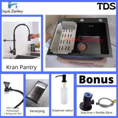 KITCHEN SINK STAINLESS HITAM BLACK 5243 TDS / BAK CUCI PIRING HITAM PAKET 1