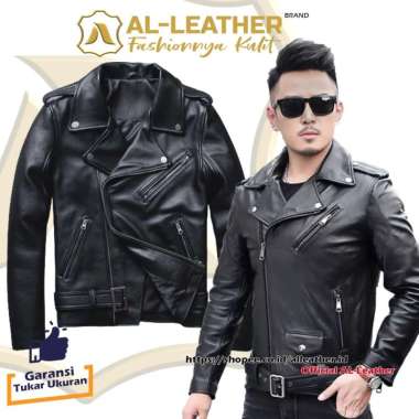 [Leather] PREMIUM Jaket Kulit Pria Ramones Bigsize/Size M L XL 2XL Hitam L
