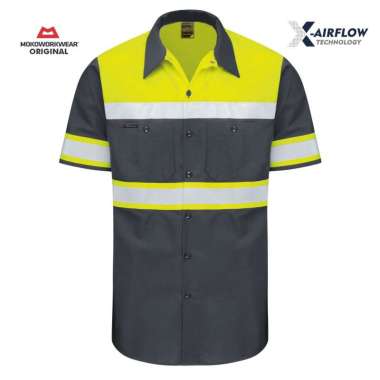 PAKAIAN SAFETY KERJA / BAJU WERPACK KERJA ABU LIME MOKOWORKWEAR ORIGINAL XL