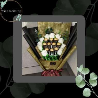 BUNGA BUCKET COKLAT BULAT/MAWAR PUTIH ASLI