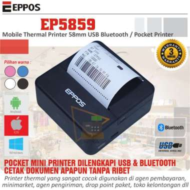 EPPOS EP5859 Mobile Thermal Printer 58mm USB Bluetooth hitam