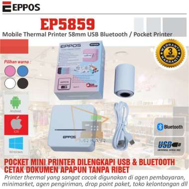 EPPOS EP5859 Mobile Thermal Printer 58mm USB Bluetooth putih