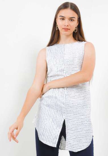 Camry Dress In White Navy Stripes S
