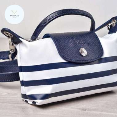 Longchamp Mariniere Pouch Top Handle Stripe Nylon - 100% Authentic