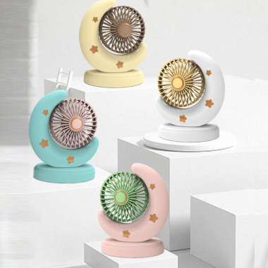 KIPAS ANGIN MINI PORTABLE FAN KIPAS ANGIN PORTABLE KARAKTER BULAN/MOON pink hijau