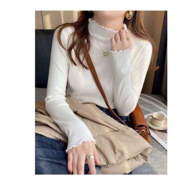 Verish Sweater Rajut/Pakaian Lengan Panjang/Atasan Rajut Wanita Turtleneck BJ-11 Putih