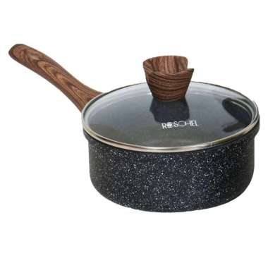 Roschel Chroma Granite Saucepan RPG218 18 cm + Tutup Kaca Non-Stick Greblon C3 German Coating Panci 