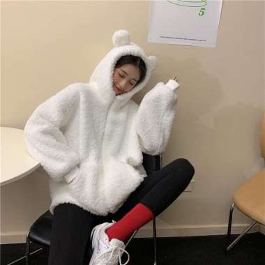 Verish KJA-16 jaket luaran wanita import korea jepang big size wol bulu kuping beruang winter musim 