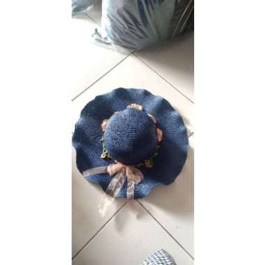 VERISH topi pantai mahkota bunga navy
