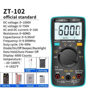 AVOMETER DIGITAL ZT102 atau MULTITESTER DIGITAL ZT100 ORIGINAL atau Murah ZT-102